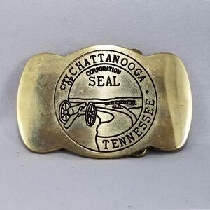 Brass Belt Buckle: Vintage Chattanooga Tennessee Corporation Seal - Taiwan Made